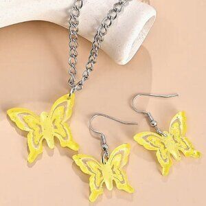 Lindy Jessa Colorful Yellow Butterfly Necklace Earrings Set Gift Packaged
